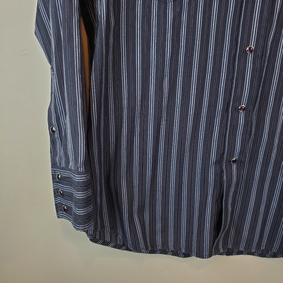 Panhandle Slim Blue Striped Western Purple Pearl Snap Button Down Shirt L Mens - Picture 5 of 15